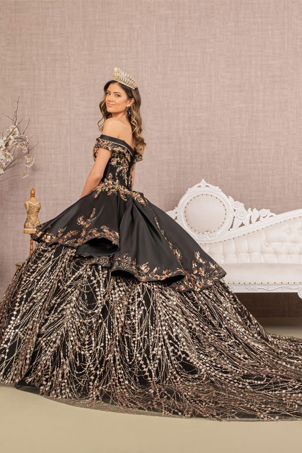 Off Shoulder Satin Quinceanera Embellished with Gold Embroidery Ball Dress GLGL3098 - Image 2
