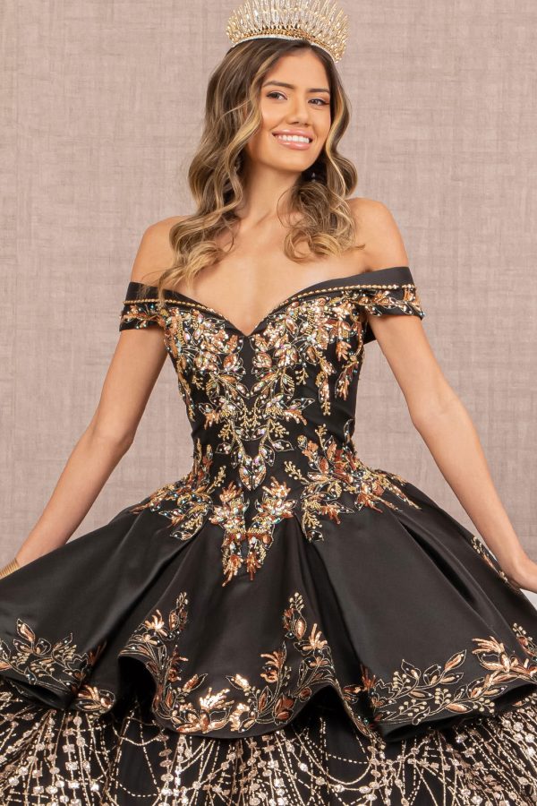 Off Shoulder Satin Quinceanera Embellished with Gold Embroidery Ball Dress GLGL3098 - Image 4