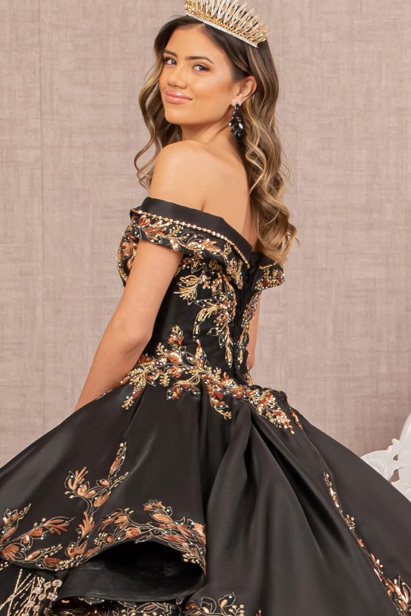 Off Shoulder Satin Quinceanera Embellished with Gold Embroidery Ball Dress GLGL3098 - Image 5