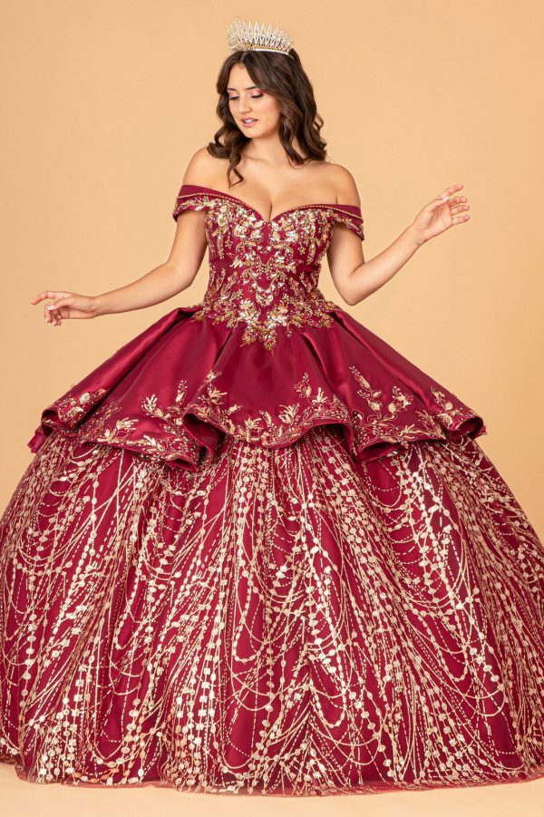 Off Shoulder Satin Quinceanera Embellished with Gold Embroidery Ball Dress GLGL3098 - Image 15