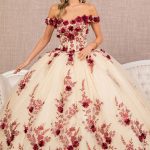 3D Flower Embroidery Off Shoulder Mesh Quinceanera Dress GLGL3105
