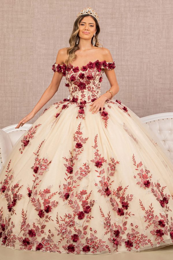 3D Flower Embroidery Off Shoulder Mesh Quinceanera Dress GLGL3105 - Image 7
