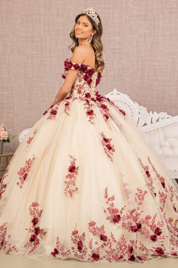 3D Flower Embroidery Off Shoulder Mesh Quinceanera Dress GLGL3105 - Image 2