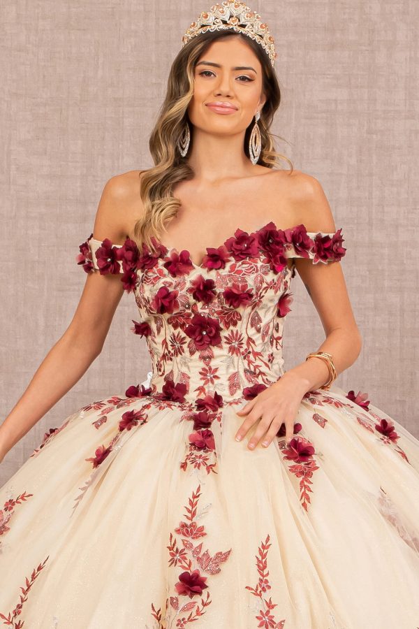 3D Flower Embroidery Off Shoulder Mesh Quinceanera Dress GLGL3105 - Image 4