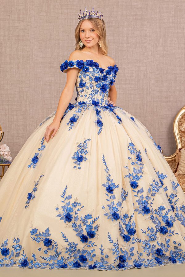 3D Flower Embroidery Off Shoulder Mesh Quinceanera Dress GLGL3105 - Image 17