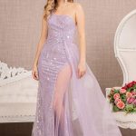 Jewel Mermaid Sheer Side Slit and Detachable Side Mesh Layer Long Prom Dress GLGL3116