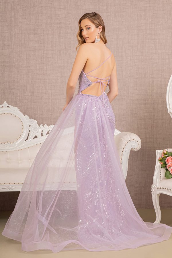 Jewel Mermaid Sheer Side Slit and Detachable Side Mesh Layer Long Prom Dress GLGL3116 - Image 2