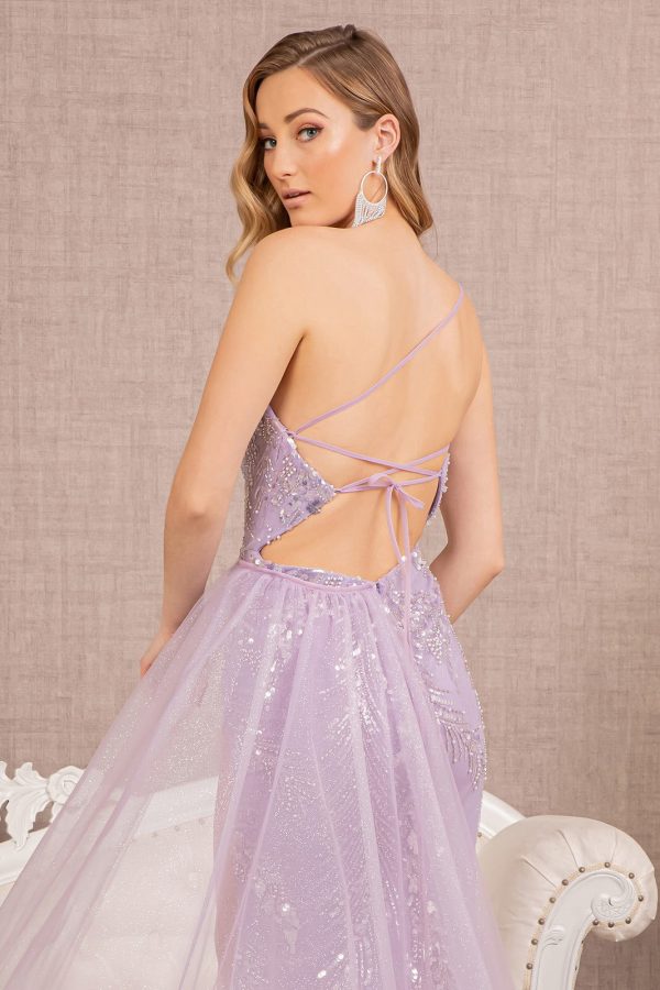 Jewel Mermaid Sheer Side Slit and Detachable Side Mesh Layer Long Prom Dress GLGL3116 - Image 4