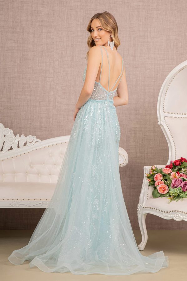 Sequin Sheer Bodice Mermaid w/ Side Long Mesh Layer Long Prom Dress GLGL3119 - Image 2