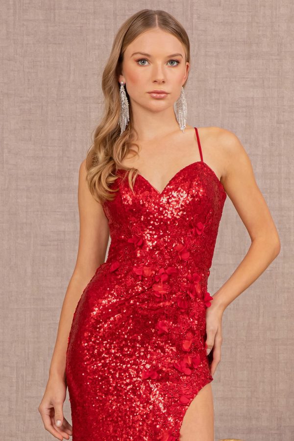 Sequin Embroidery Cut-out Back Mermaid w/ Side Slit Long Prom Dress GLGL3146 - Image 3