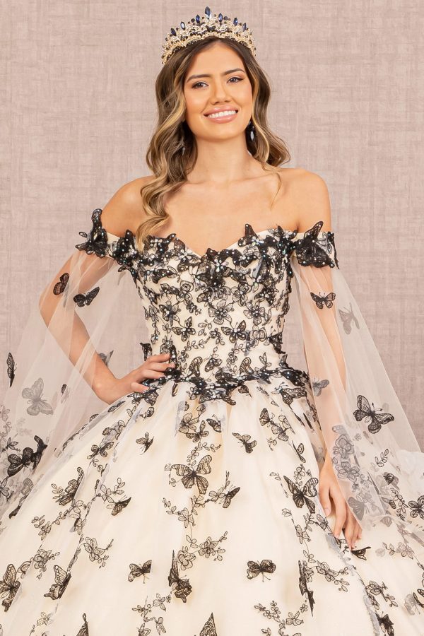 3D Butterfly Applique w/ Detachable Side Mesh Layer Quinceanera Dress GLGL3167 - Image 4
