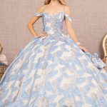 Ribbon Jewel w/ Long Mesh Tail and Mini Bag Quinceanera Dress GLGL3174