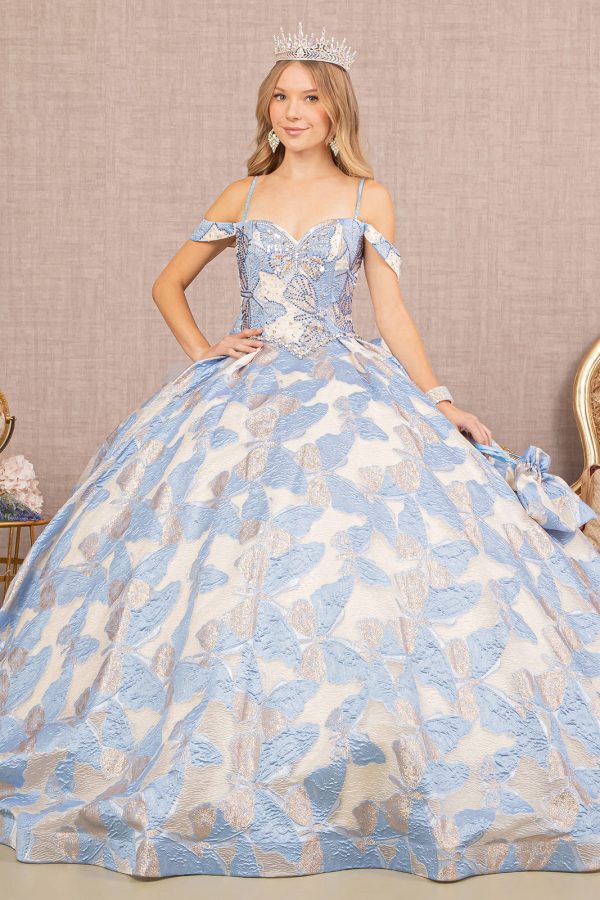 Ribbon Jewel w/ Long Mesh Tail and Mini Bag Quinceanera Dress GLGL3174 - Image 7