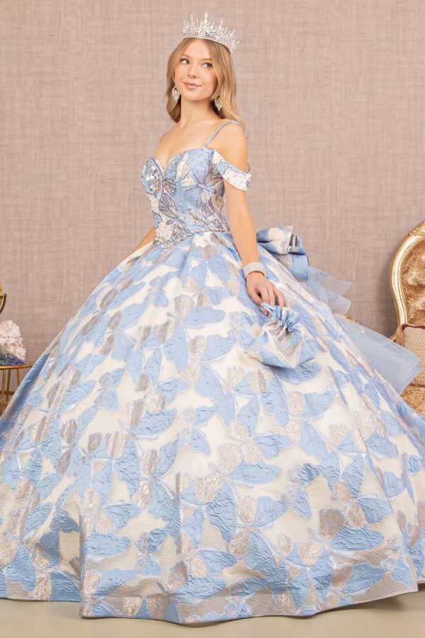 Ribbon Jewel w/ Long Mesh Tail and Mini Bag Quinceanera Dress GLGL3174 - Image 3