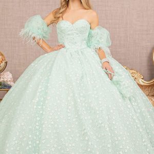 Jewel Strapless w/ Detachable Short Puff Sleeves Quinceanera Dress GLGL3176
