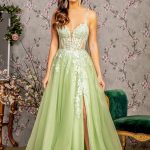 3D Butterfly Sheer Corset Bodice Mesh A-line Long Prom Dress GLGL3212