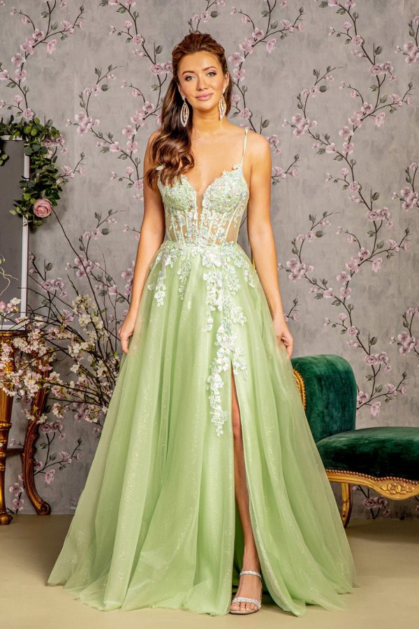 3D Butterfly Sheer Corset Bodice Mesh A-line Long Prom Dress GLGL3212 - Image 12