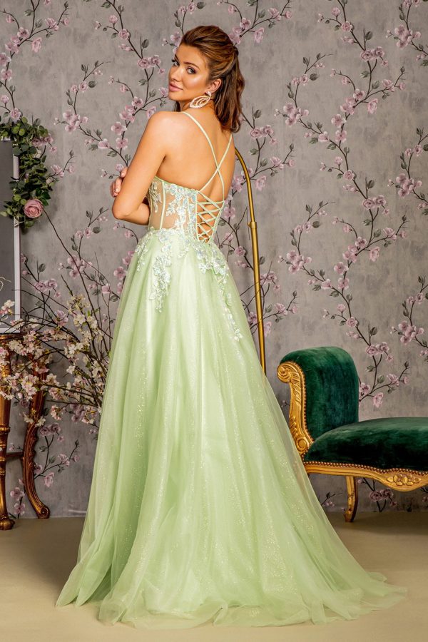 3D Butterfly Sheer Corset Bodice Mesh A-line Long Prom Dress GLGL3212 - Image 2