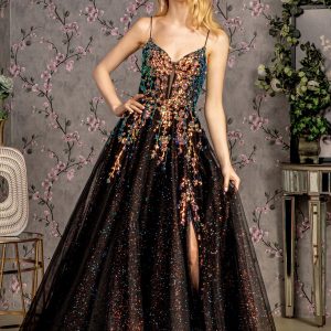 Glitter Illusion Sweetheart Sheer Bodice Mesh A-line Long Prom Dress GLGL3218