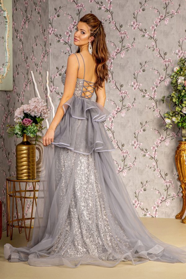 Jewel Sheer Bodice Mesh Mermaid Detachable Waist Drape Long Prom Dress GLGL3273 - Image 3