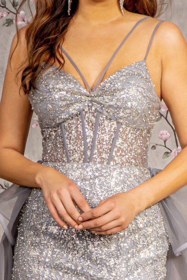 Jewel Sheer Bodice Mesh Mermaid Detachable Waist Drape Long Prom Dress GLGL3273 - Image 4