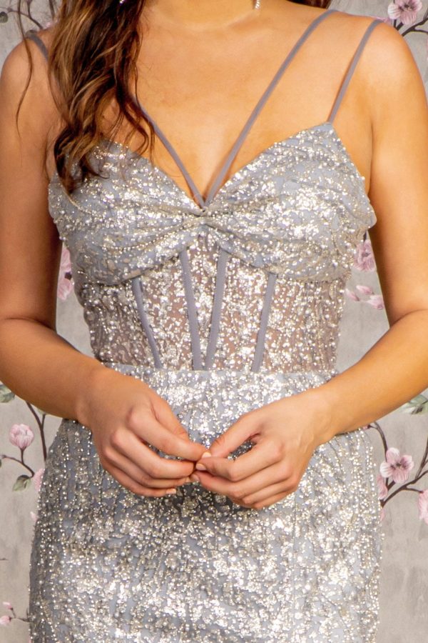 Jewel Sheer Bodice Mesh Mermaid Detachable Waist Drape Long Prom Dress GLGL3273 - Image 5