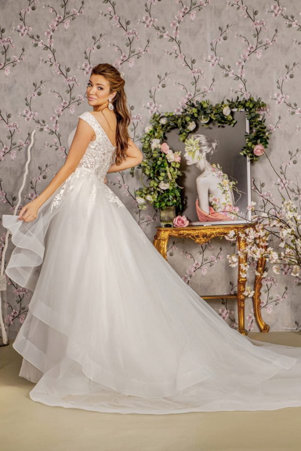 Bead Lace Mermaid Wedding Gown w/ Detachable Waist Layered Drape - Image 2