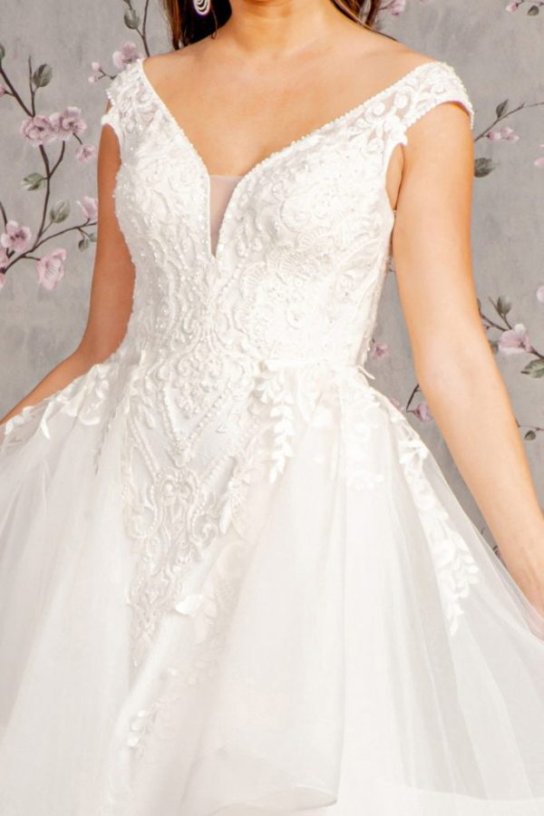 Bead Lace Mermaid Wedding Gown w/ Detachable Waist Layered Drape - Image 3