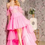3D Heart Applique Bead Layered Skirt Mesh A-line Long Prom Dress GLGL3396