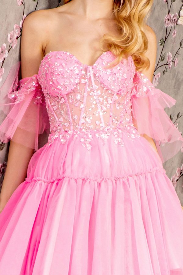 3D Heart Applique Bead Layered Skirt Mesh A-line Long Prom Dress GLGL3396 - Image 2