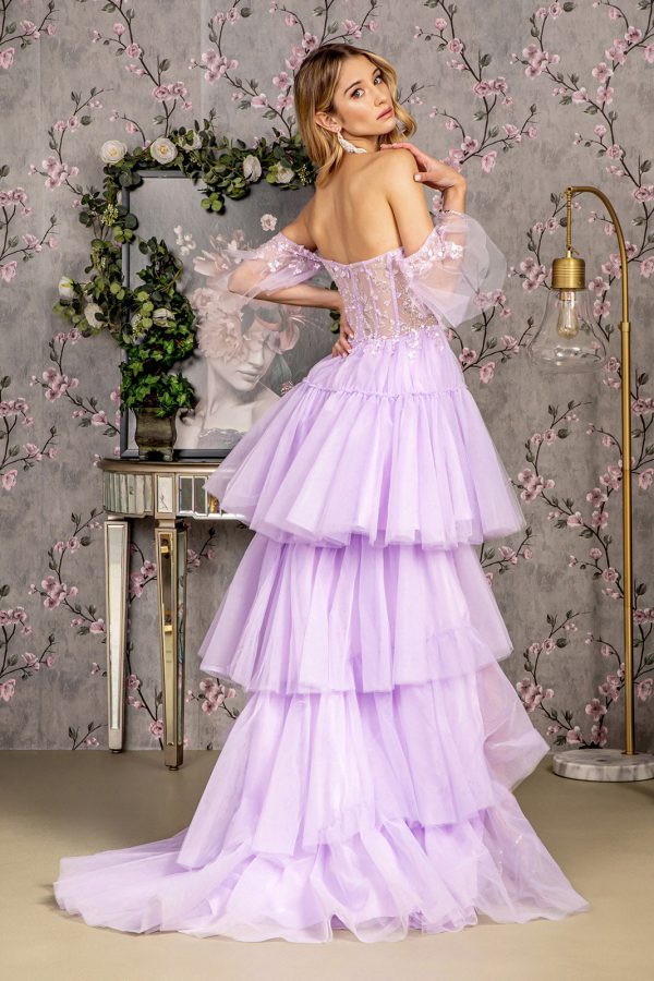 3D Heart Applique Bead Layered Skirt Mesh A-line Long Prom Dress GLGL3396 - Image 5