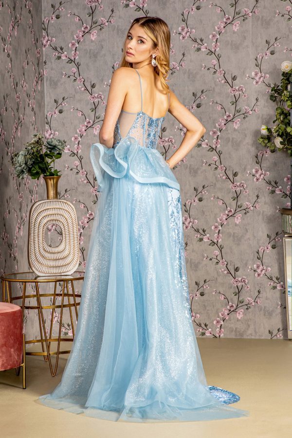 Glitter Mesh Mermaid Detachable Side Waist Drape Long Prom Dress GLGL3459 - Image 4