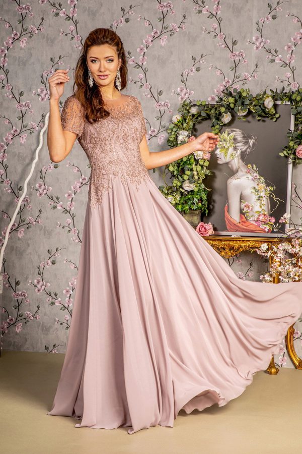Bead Embroidery Sheer Short Sleeves A-line Mesh Long Mother Of The Bride Dress GLGL3492 - Image 12