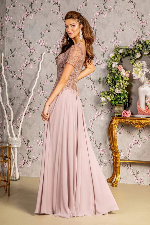 Bead Embroidery Sheer Short Sleeves A-line Mesh Long Mother Of The Bride Dress GLGL3492 - Image 2