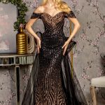 Metallic Sequin Mesh Mermaid w/ Detachable Waist Drape Long Prom Dress GLGL3496