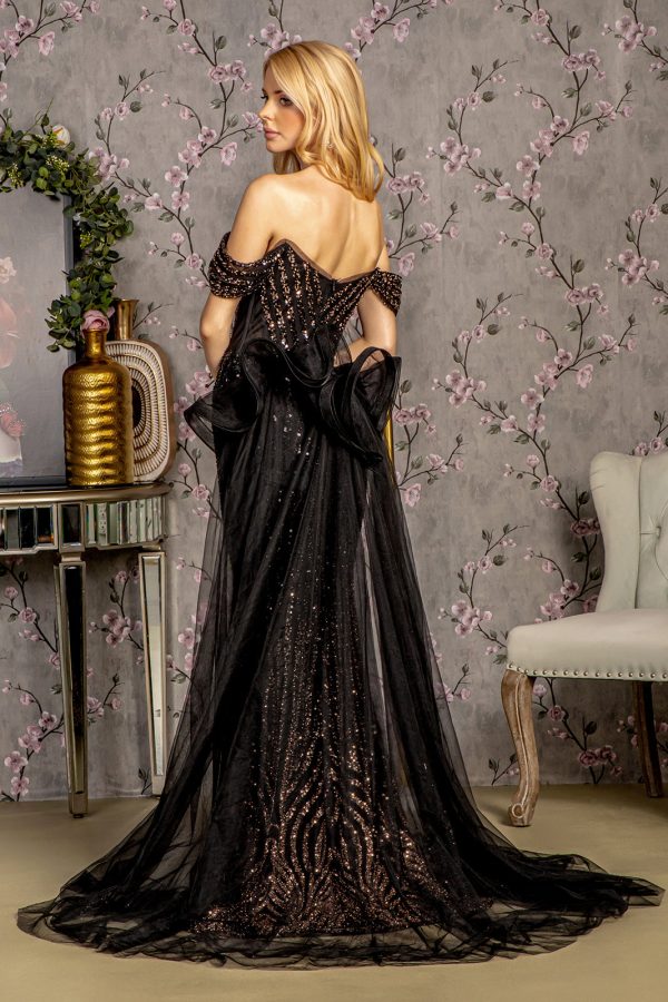 Metallic Sequin Mesh Mermaid w/ Detachable Waist Drape Long Prom Dress GLGL3496 - Image 2