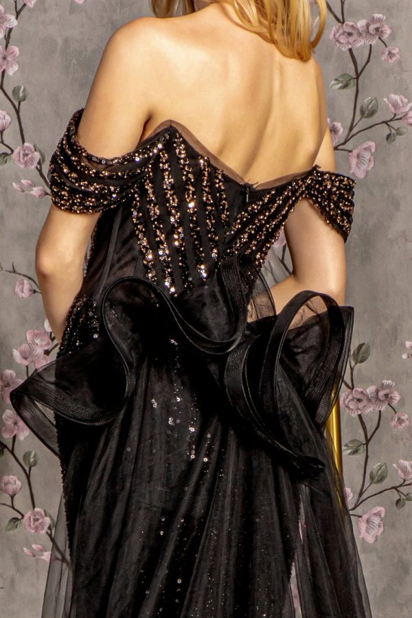 Metallic Sequin Mesh Mermaid w/ Detachable Waist Drape Long Prom Dress GLGL3496 - Image 5