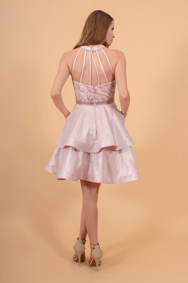 Sequin and Rhinestone Bodice Satin /w Side Pockets Short Homecoming Dress GLGS1603 - Image 2