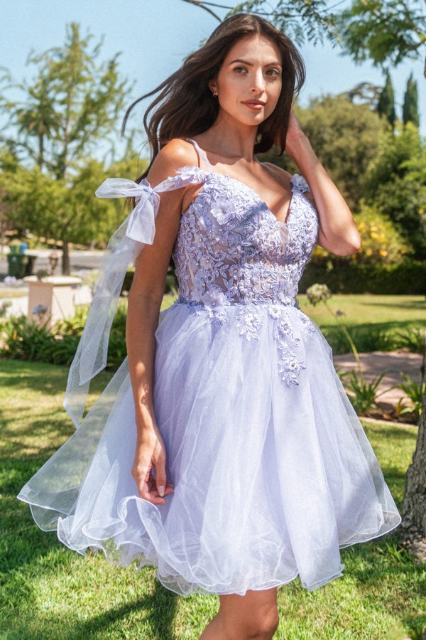 3D Flower and Embroidery Embellished Glitter Mesh Homecoming Dress Lace-Up Back GLGS3513 - Image 5