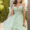 3D Flower and Embroidery Embellished Glitter Mesh Homecoming Dress Lace-Up Back GLGS3513
