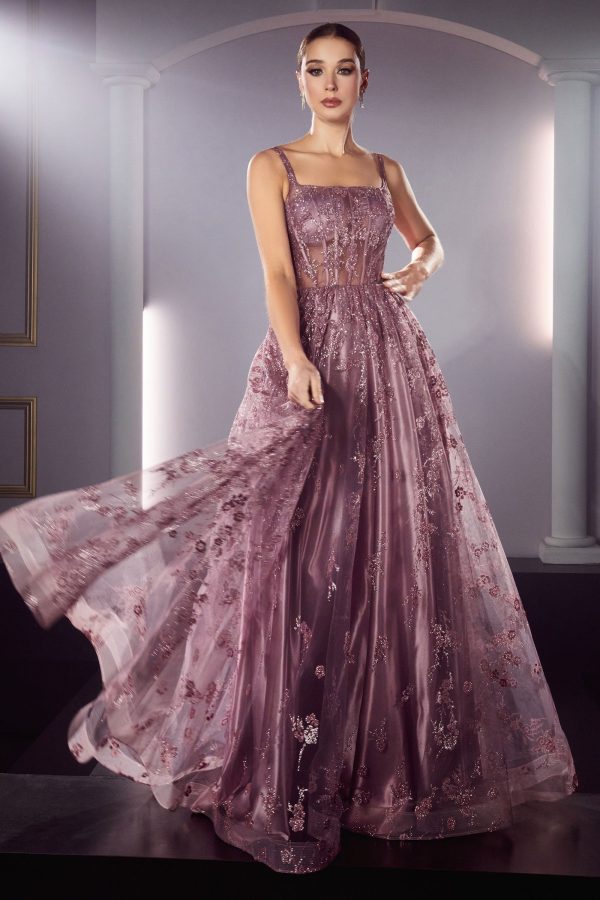 Glitter Print Applique Sequined A-Line Straigt Across Open Back Long Prom & Bridesmaid Dress CDJ840 - Image 11