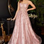 Glitter Print Applique Sequined A-Line Straigt Across Open Back Long Prom & Bridesmaid Dress CDJ840