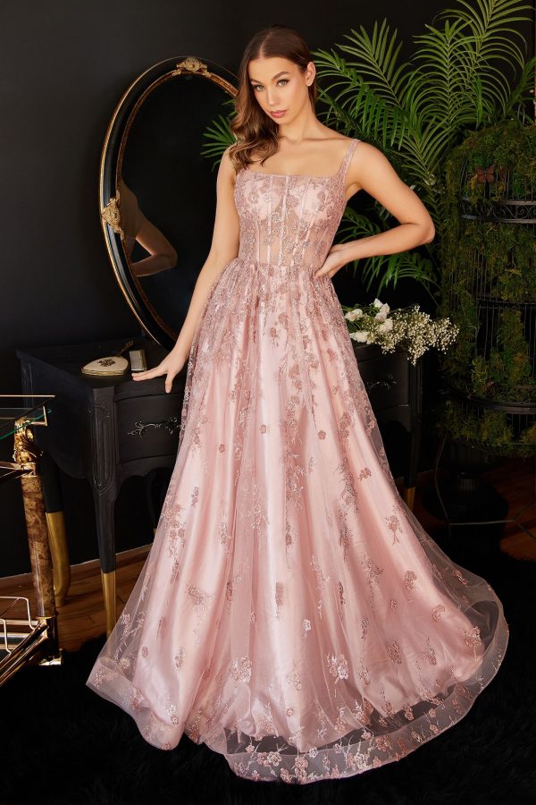 Glitter Print Applique Sequined A-Line Straigt Across Open Back Long Prom & Bridesmaid Dress CDJ840 - Image 23