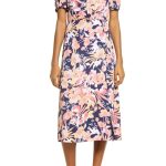 Julia Jordan High Neck Zipper Back Slit Side Floral Print Polyester Midi Dress
