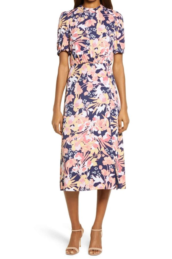 Julia Jordan High Neck Zipper Back Slit Side Floral Print Polyester Midi Dress - Image 6