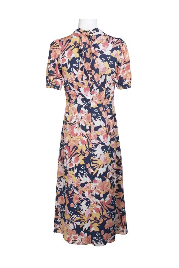 Julia Jordan High Neck Zipper Back Slit Side Floral Print Polyester Midi Dress - Image 3
