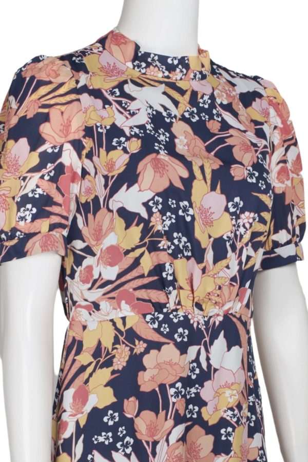 Julia Jordan High Neck Zipper Back Slit Side Floral Print Polyester Midi Dress - Image 4