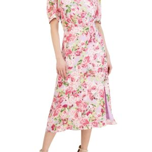 Julia Jordan Mock Neck Balloon Sleeve Midi Dress