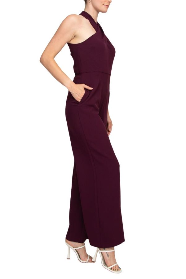 Julia Jordan Stretch Criss Cross Halter Neckline Sleeveless Crepe Jumpsuit With Pockets - Wholesale - Image 4