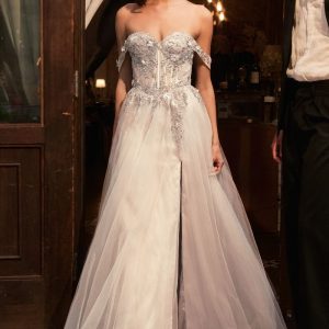 Off The Shoulder A-Line Lace & Tulle Wedding Dress